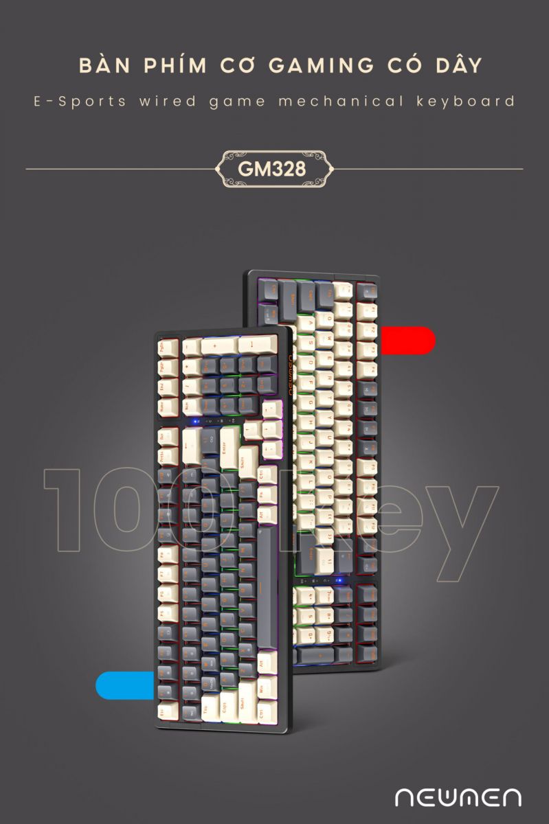 Bàn phím cơ Newmen GM328 White - Grey , kết nối USB Type C có thể tháo ...